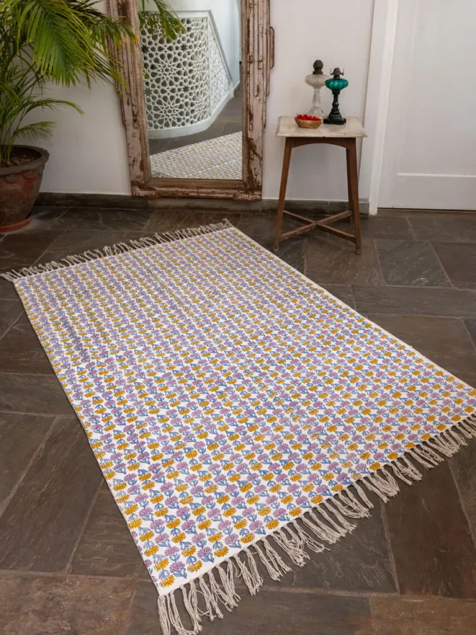 Abha Block Printed Cotton Dhurrie Rug