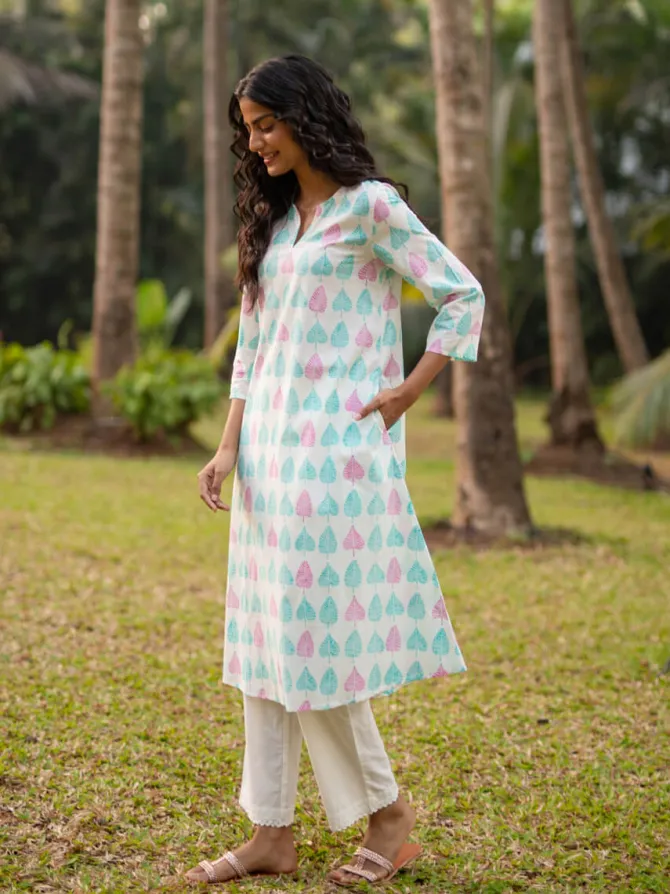 Aesha Block Printed Cotton Long Kurta
