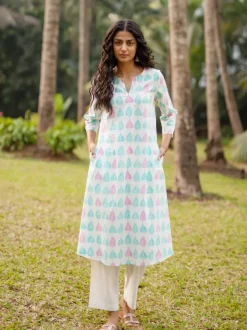 Aesha Block Printed Cotton Long Kurta