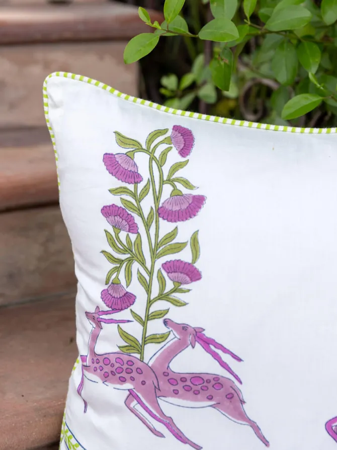 Alankriti Hand Block Printed Cotton Cushion Cover - 20Inch