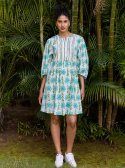 Aloha Block Printed Cotton Midi Dress