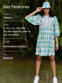 Aloha Block Printed Cotton Midi Dress