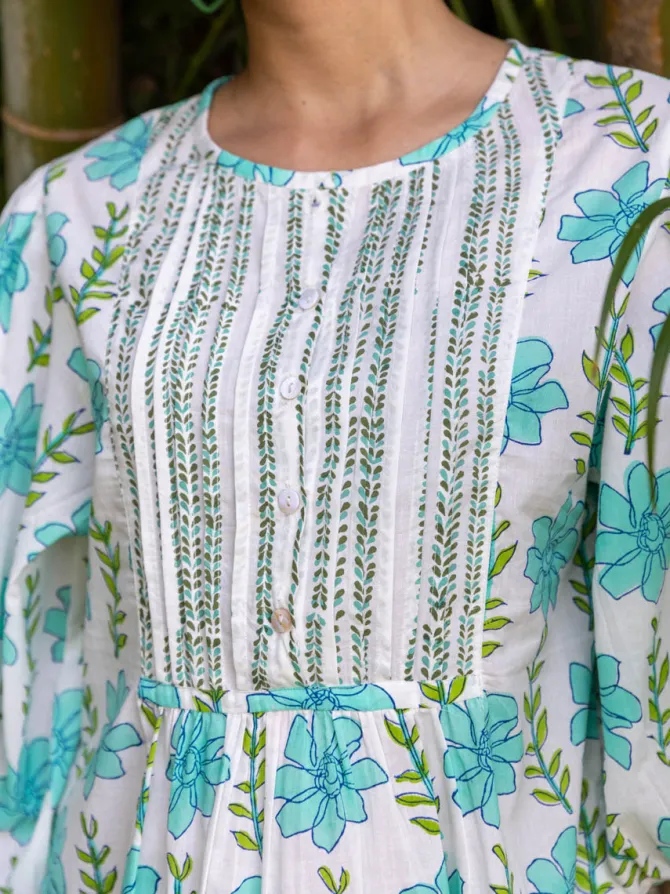 Aloha Block Printed Cotton Midi Dress