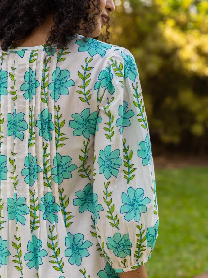 Aloha Block Printed Cotton Midi Dress