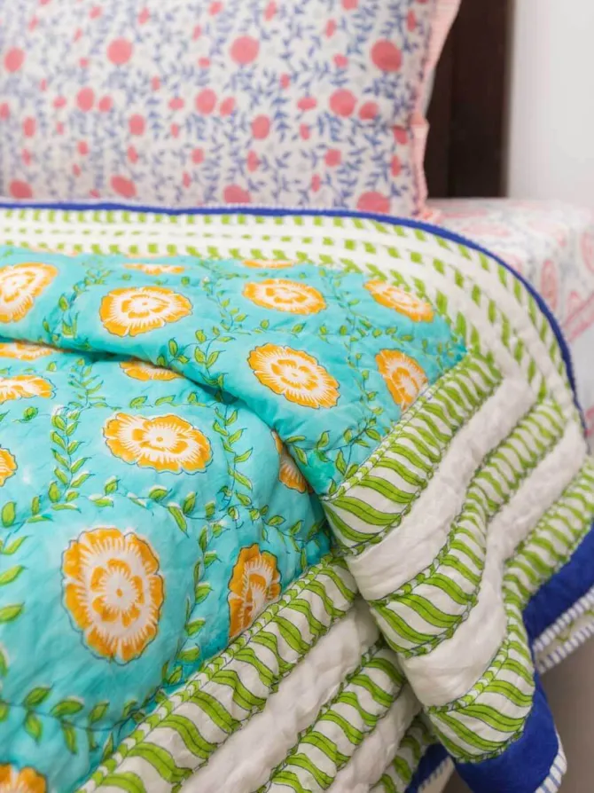 Amaltas Block Printed Cotton Quilt