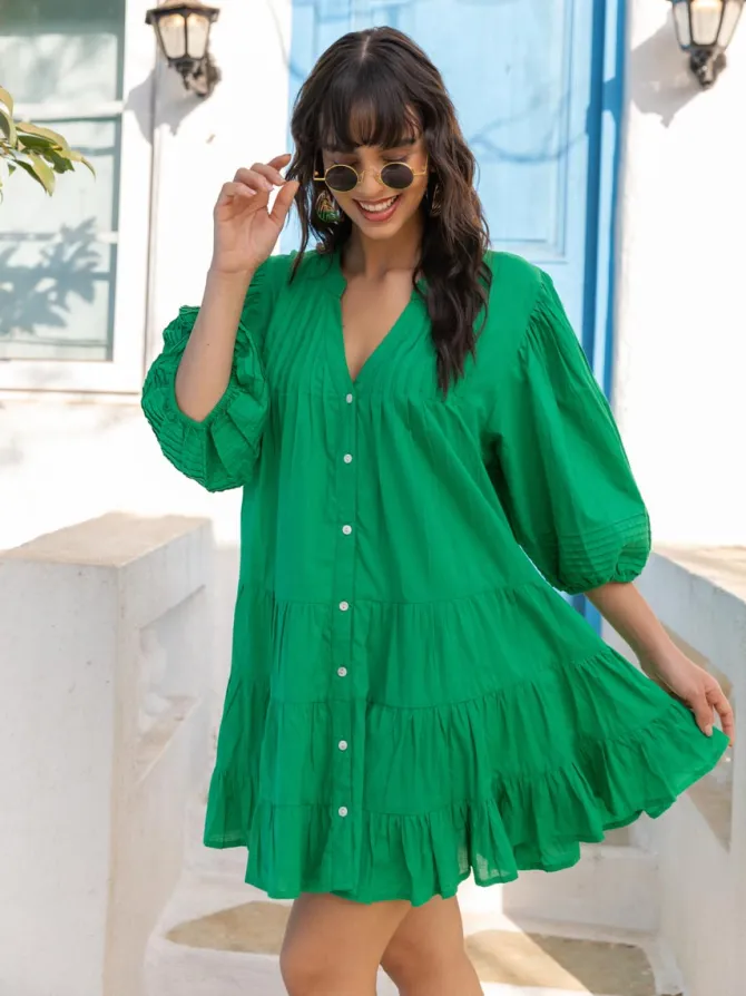Anna Forest Green Cotton Midi Dress
