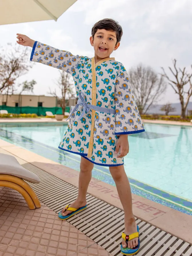 Appu Block Printed Waffle Cotton Bath Robe