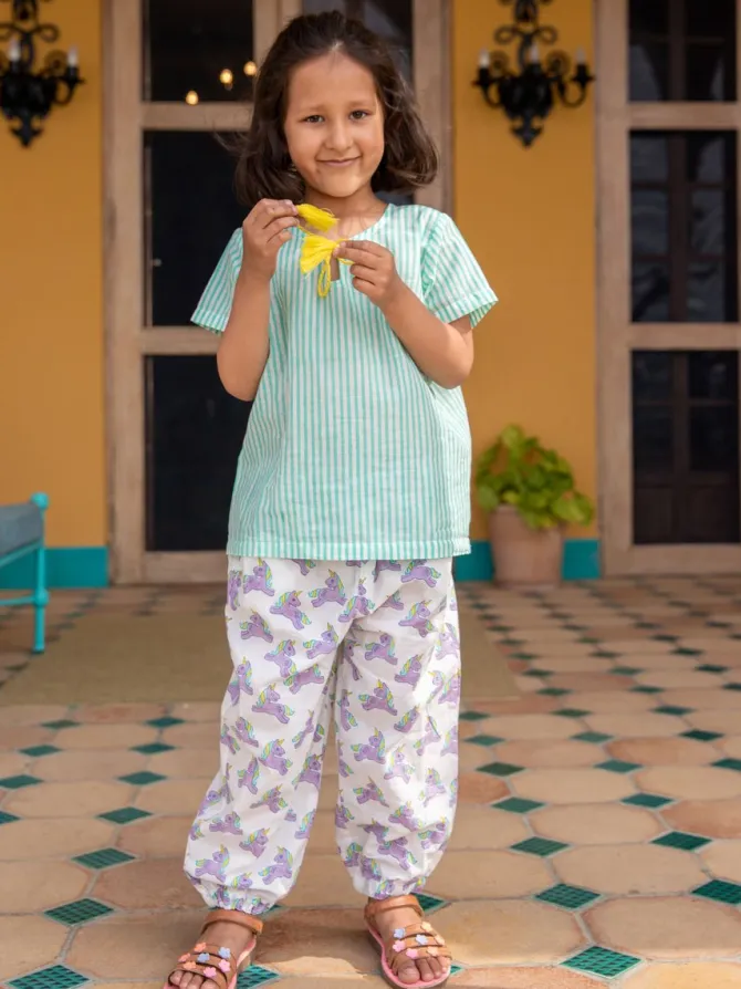 Aqua Stripes Organic Cotton Block Printed Top