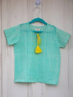 Aqua Stripes Organic Cotton Block Printed Top