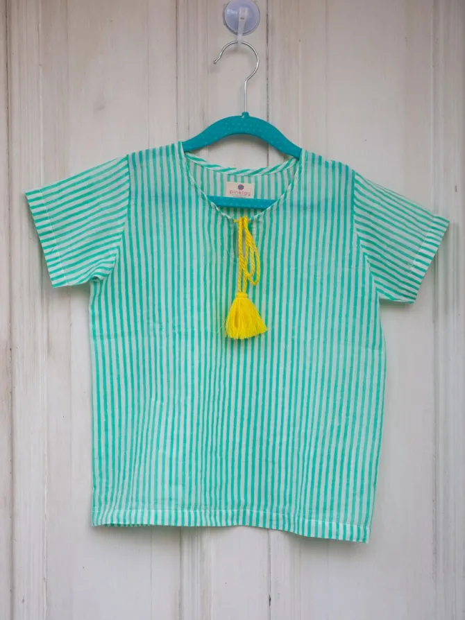 Aqua Stripes Organic Cotton Block Printed Top