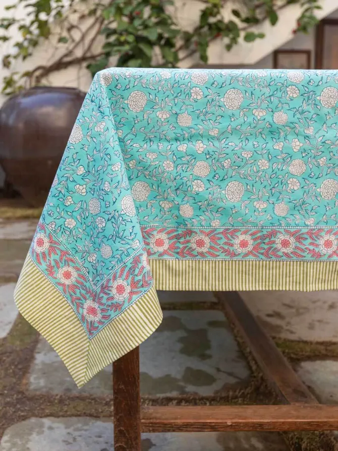 Aster Block Print Cotton Table Cover