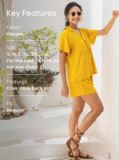 Autumn Solid Yellow Back Slit Shirt