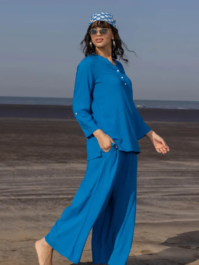 Beach Solid Blue Co-ord Set of 2