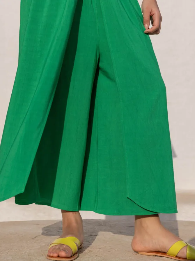 Beth Solid Green Wrap-Around Pants