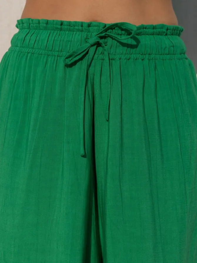 Beth Solid Green Wrap-Around Pants