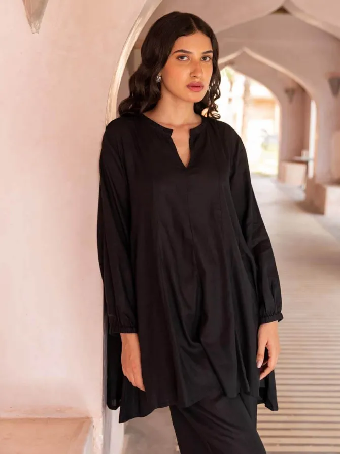 Black Embroidered Asymmetrical Top