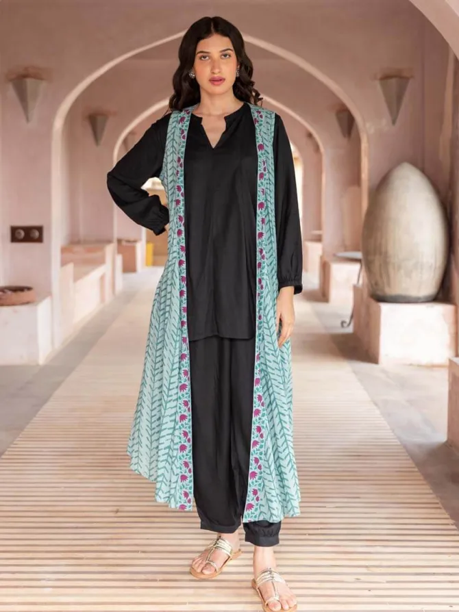 Black Embroidered Asymmetrical Top