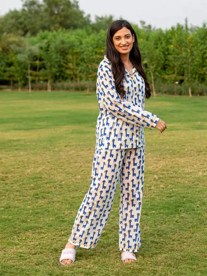 Blue Giraffe Soft Cotton Pyjama Set