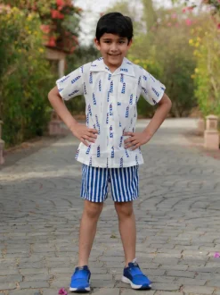 Blue Lighthouse Organic Cotton Block Printed Shirt