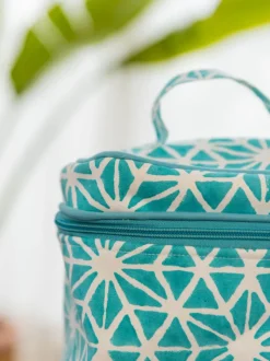 Blue Star Block Printed Cotton Travel Vanity Case