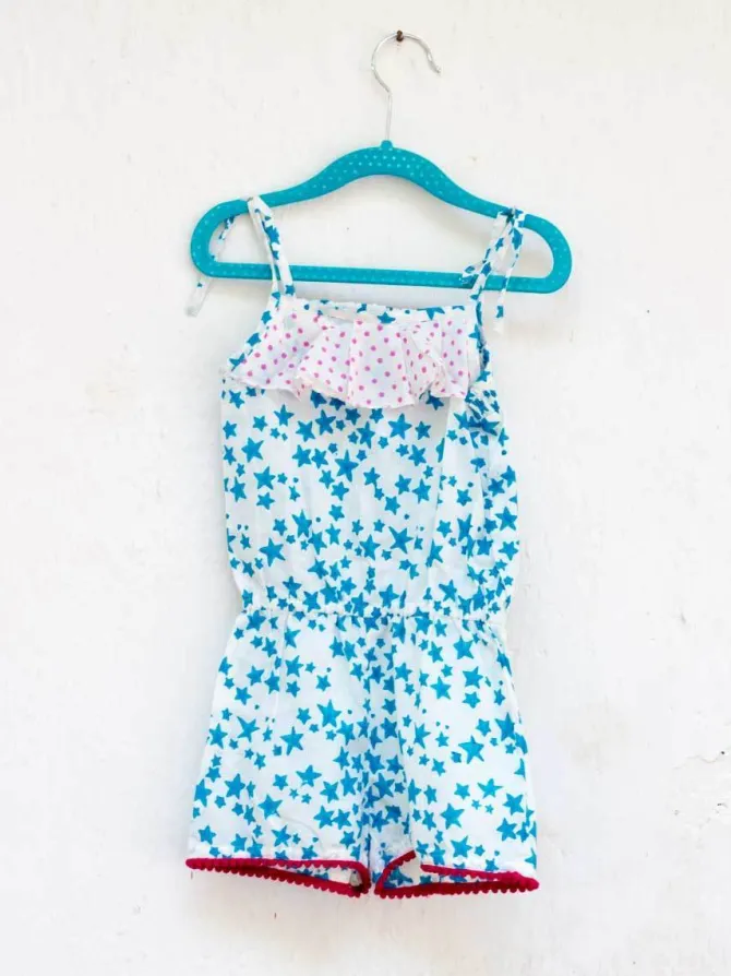 Blue Star Organic Cotton Block Printed Jumpsuit with Pompoms