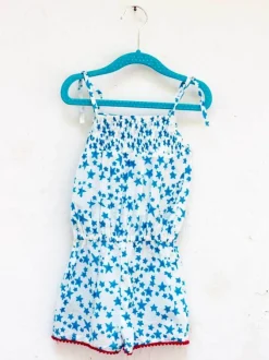 Blue Star Organic Cotton Block Printed Jumpsuit with Pompoms