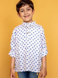 Blue Umbrella Organic Cotton Shirt Kurta with Roll Up Sleeves
