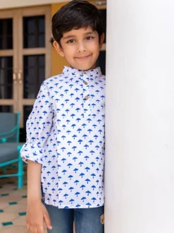 Blue Umbrella Organic Cotton Shirt Kurta with Roll Up Sleeves