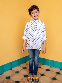 Blue Umbrella Organic Cotton Shirt Kurta with Roll Up Sleeves