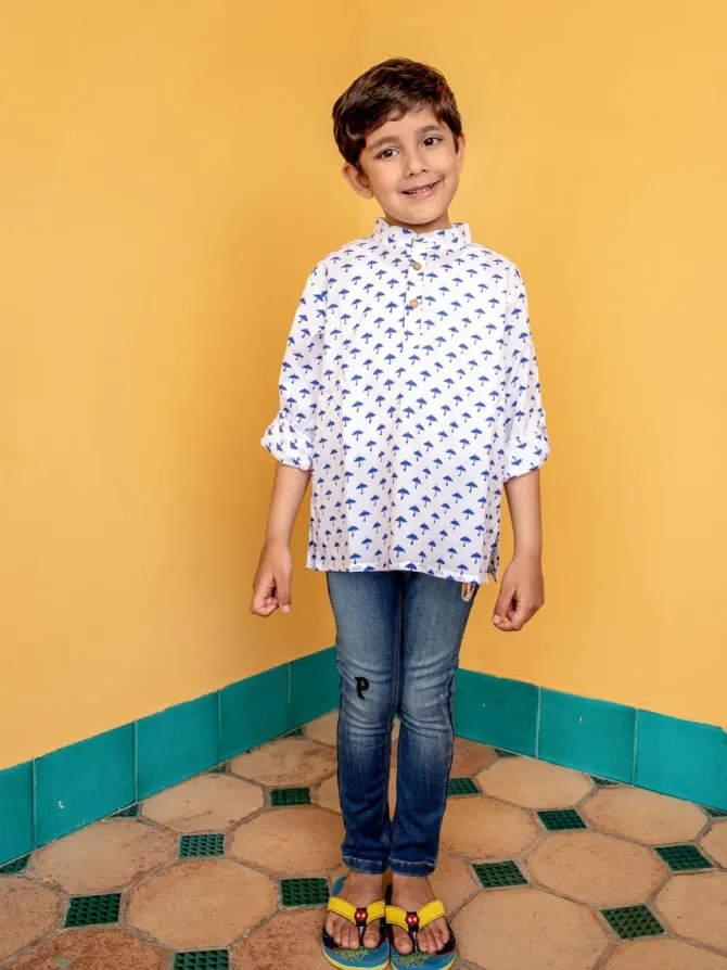 Blue Umbrella Organic Cotton Shirt Kurta with Roll Up Sleeves