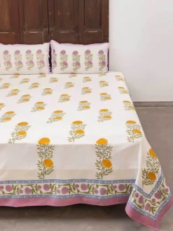 Champa Hand Block Printed Cotton Bed Sheet