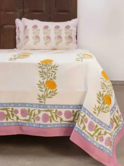 Champa Hand Block Printed Cotton Bed Sheet