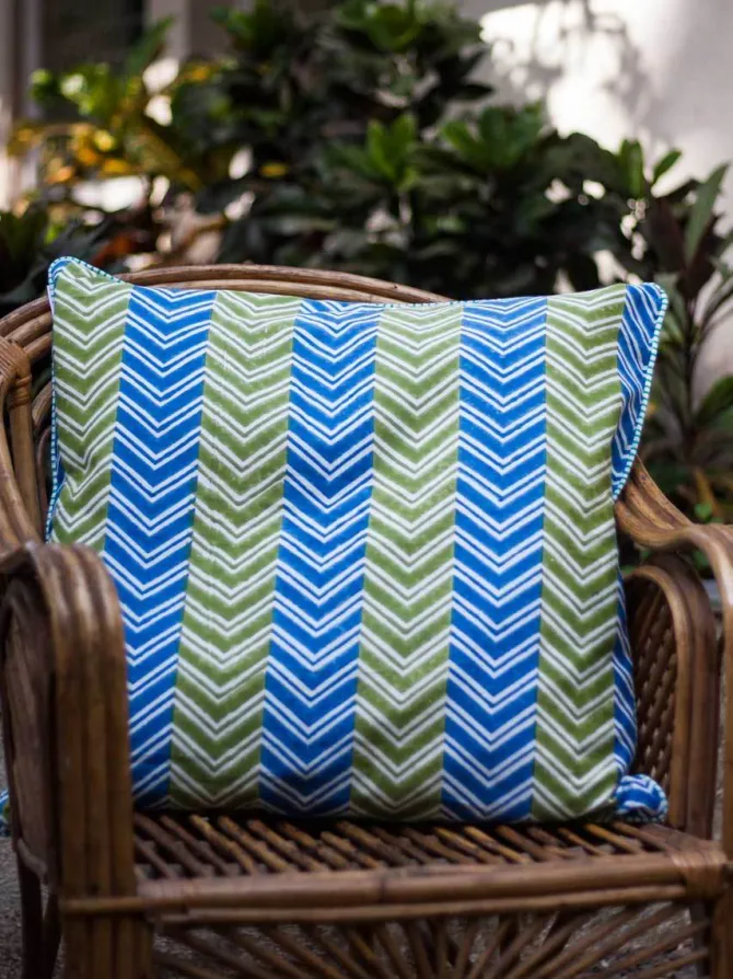 Chevron Block Printed Cotton Cushion Cover - 24 Inch