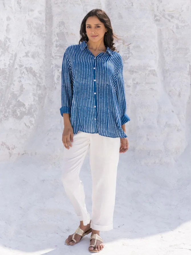 Classic Indigo Stripes Dabu Modal Shirt