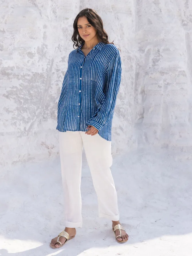 Classic Indigo Stripes Dabu Modal Shirt