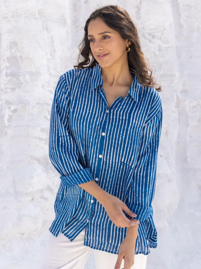 Classic Indigo Stripes Dabu Modal Shirt