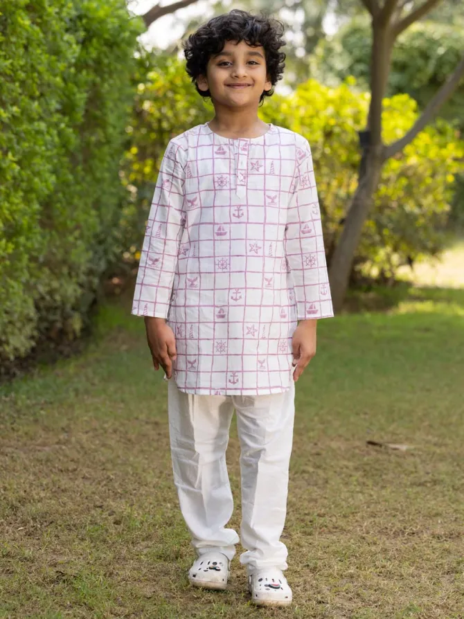 Cooper Cotton Block Printed Long Kurta Pyjama Set