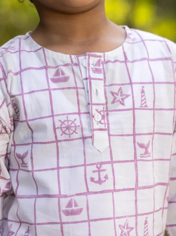 Cooper Cotton Block Printed Long Kurta Pyjama Set