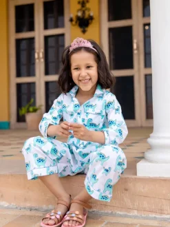 Dino Block Printed Cotton Top & Pyjama Set