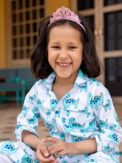 Dino Block Printed Cotton Top & Pyjama Set