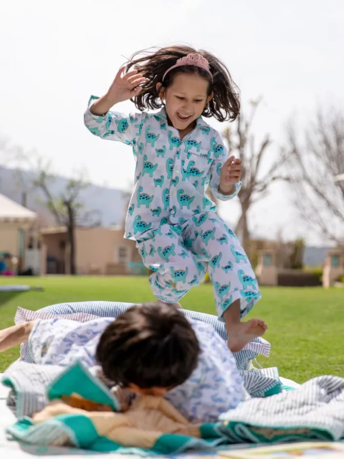 Dino Block Printed Cotton Top & Pyjama Set