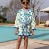 Dino Block Printed Waffle Cotton Bath Robe