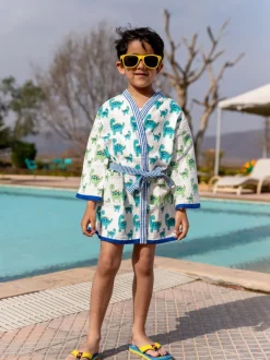 Dino Block Printed Waffle Cotton Bath Robe