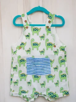 Dino Organic Cotton Block Printed Dungarees