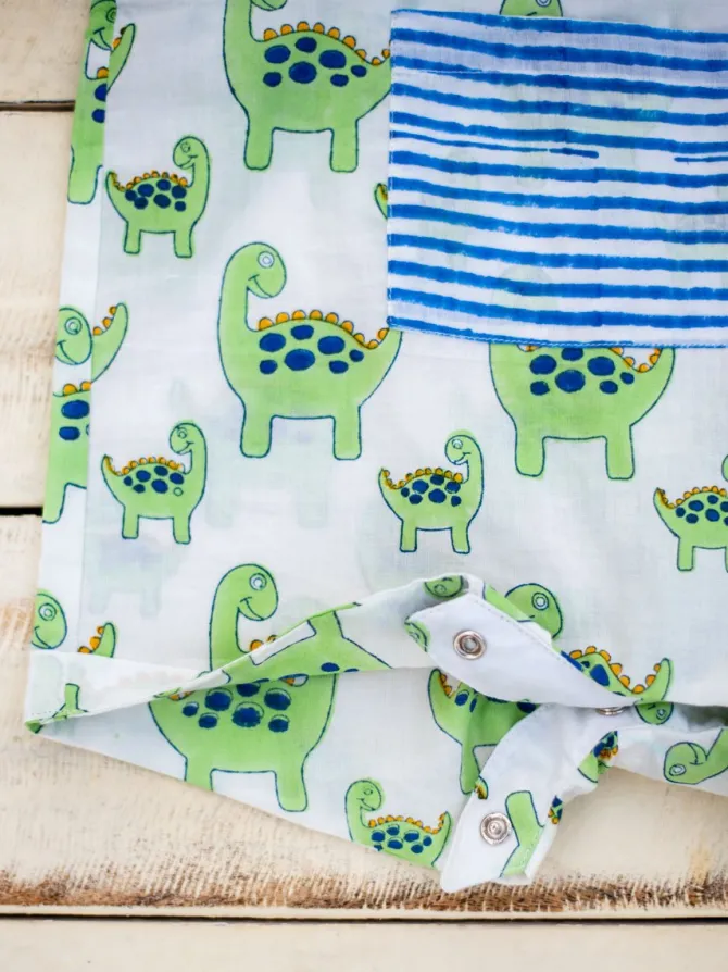 Dino Organic Cotton Block Printed Dungarees
