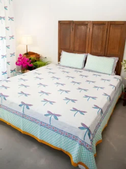 Dragonfly Block Printed Cotton Bedsheet