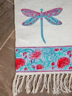 Dragonfly Block Printed Cotton Dhurrie Rug