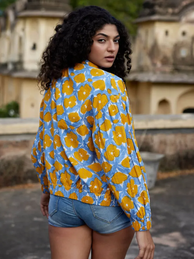 Euphoria Kantha Embroidered Block Printed Bomber Jacket