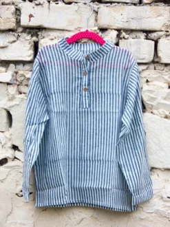 Evergreen Grey Organic Cotton Shirt Kurta with Roll Up Sleeves