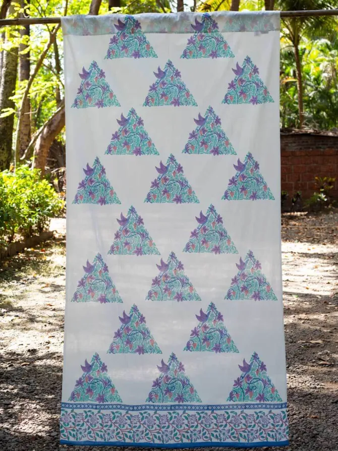Fields of Lavender Block Printed Cotton Curtain